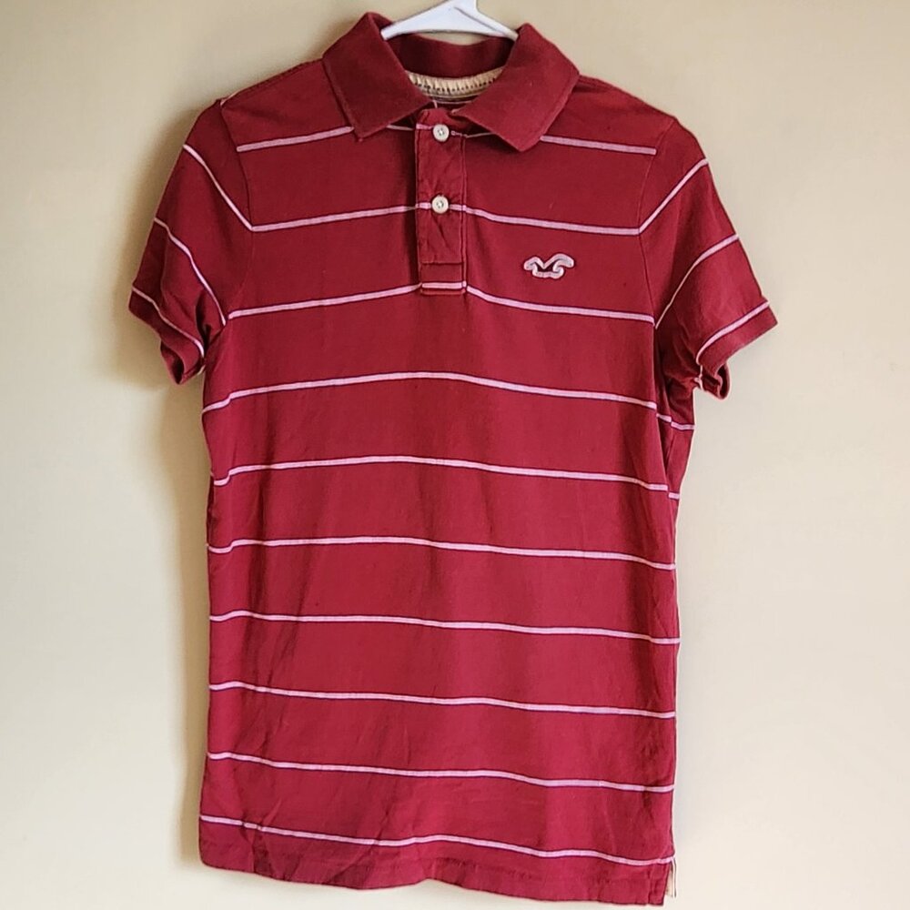 Hollister - Men's Red With White Stripes Polo Shirt Size Small
